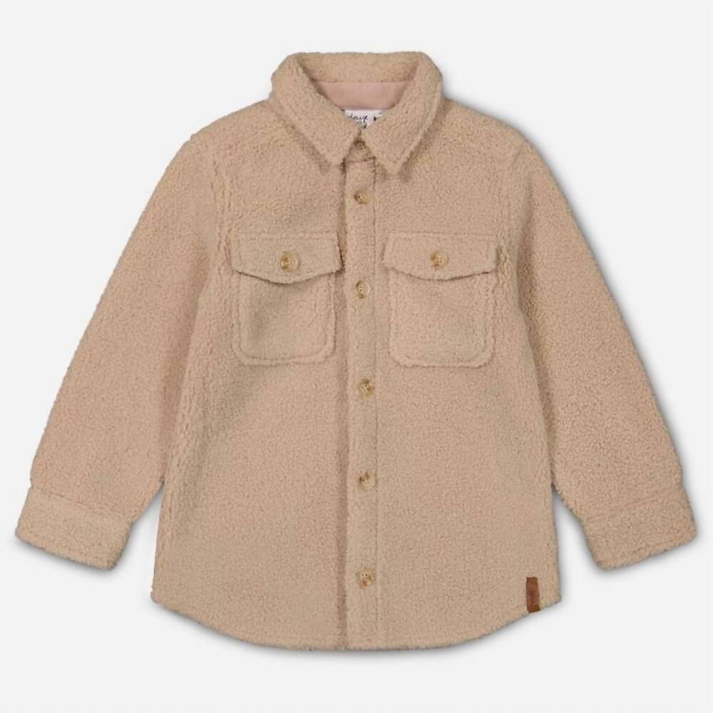 NEW DEUX PAR DEUX kids' flap pocket sherpa shacket in beige